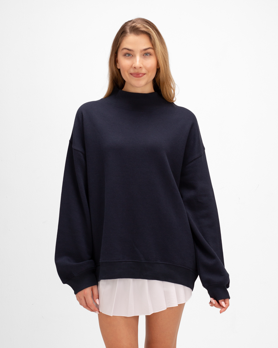 Women's Core Fleece Mock Neck in Navy – model front