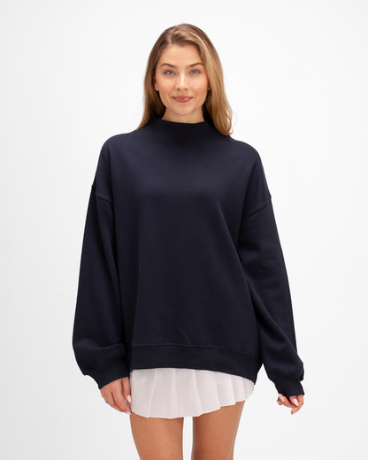Women's Core Fleece Mock Neck in Navy – model front