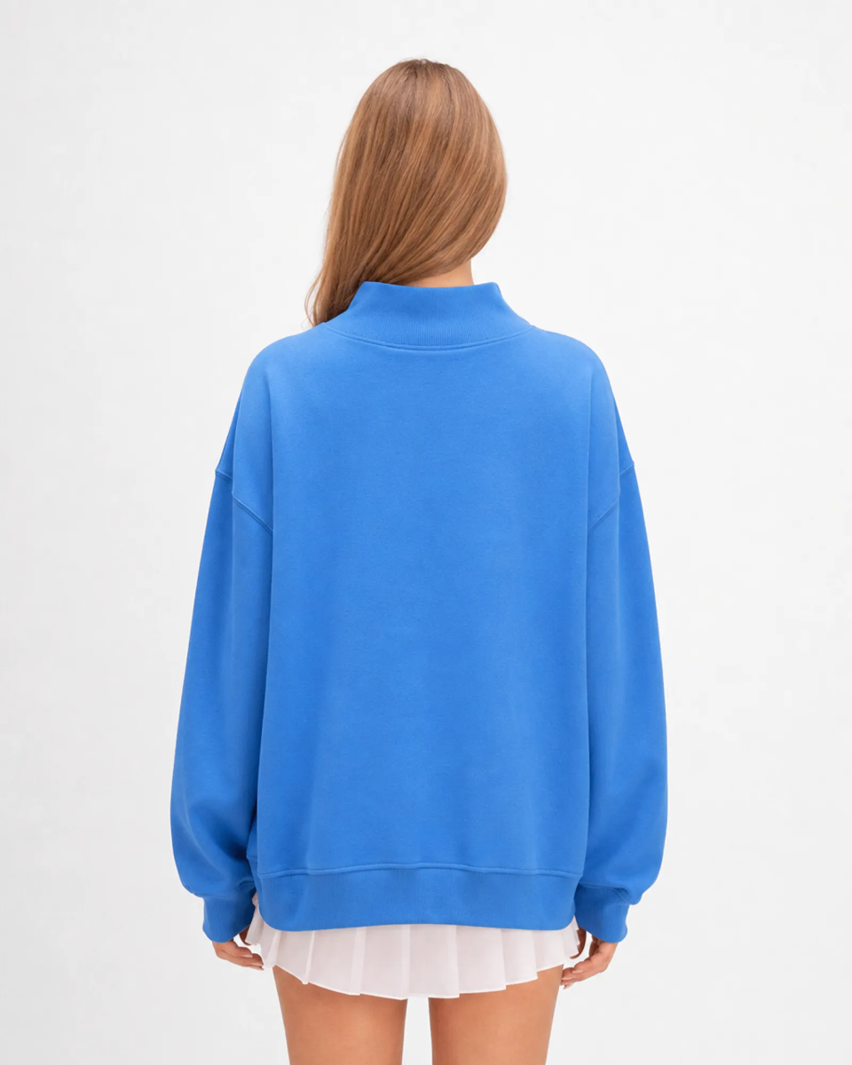 Women's Core Fleece Mock Neck in Collegiate Blue – model back