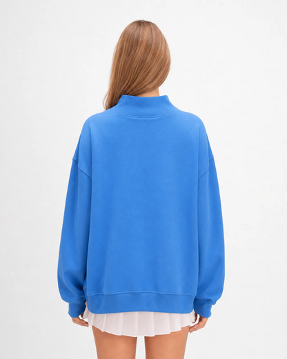 Women's Core Fleece Mock Neck in Collegiate Blue – model back