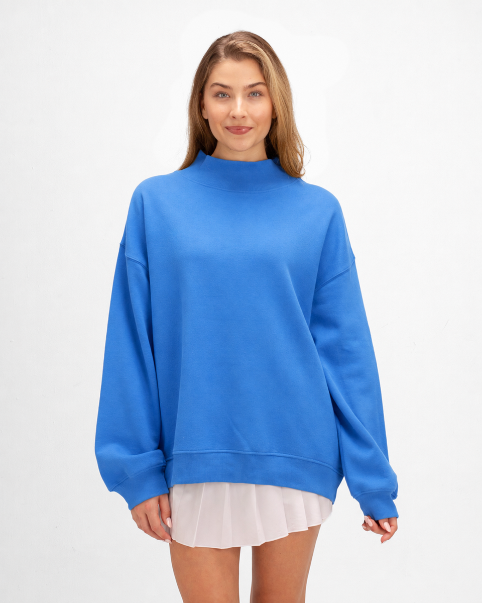 Women's Core Fleece Mock Neck in Collegiate Blue – model front