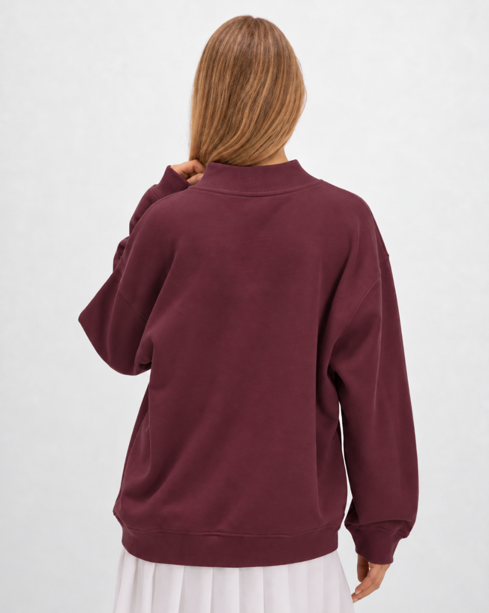 Women's Core Fleece Mock Neck in Maroon – model back