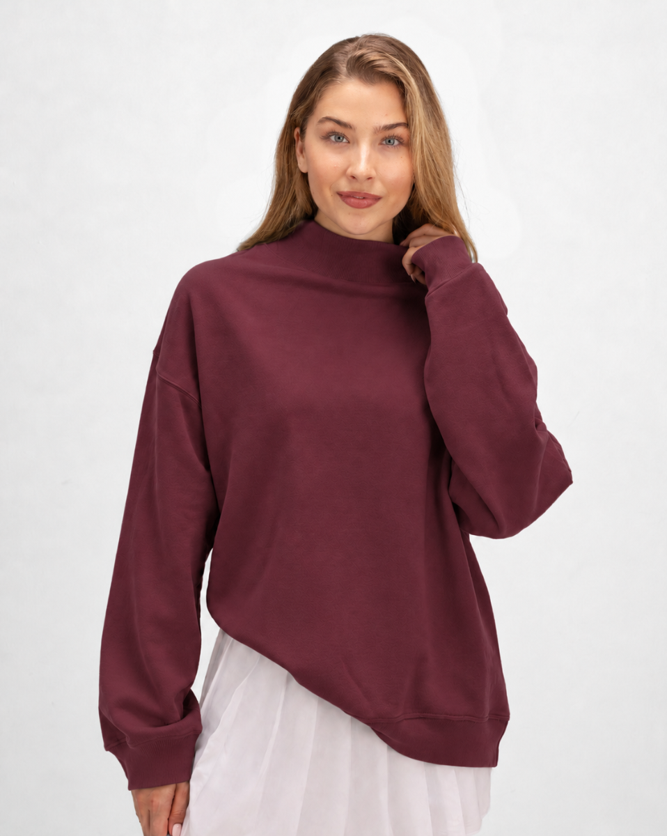 Women's Core Fleece Mock Neck in Maroon – model front
