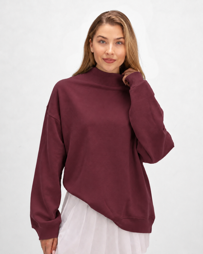 Women's Core Fleece Mock Neck in Maroon – model front
