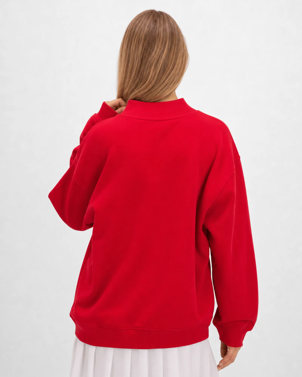 Women's Core Fleece Mock Neck in True Red – model back
