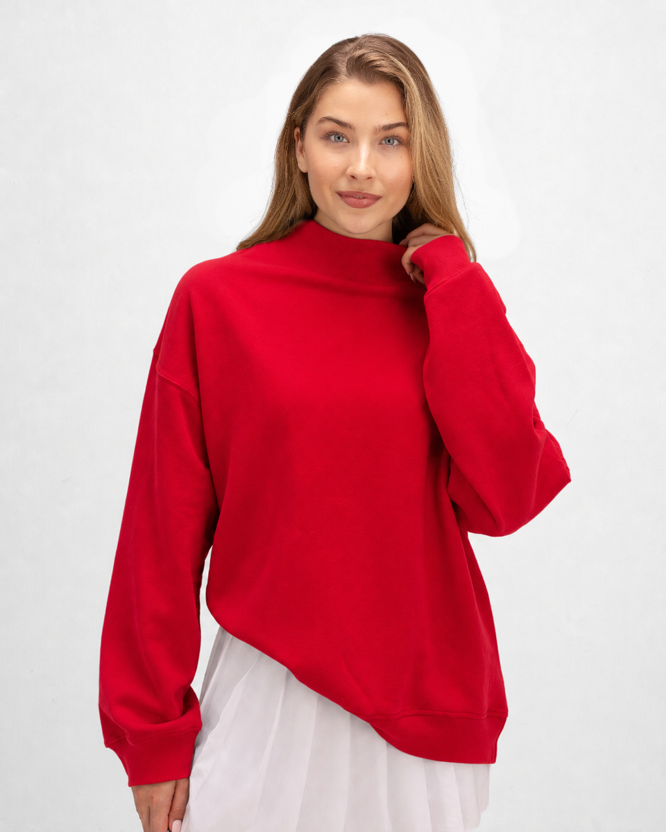 Women's Core Fleece Mock Neck in True Red – model front