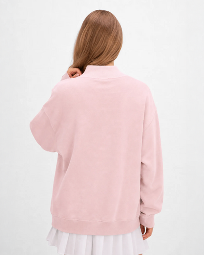 Women's Core Fleece Mock Neck in Pink Serenity – model back