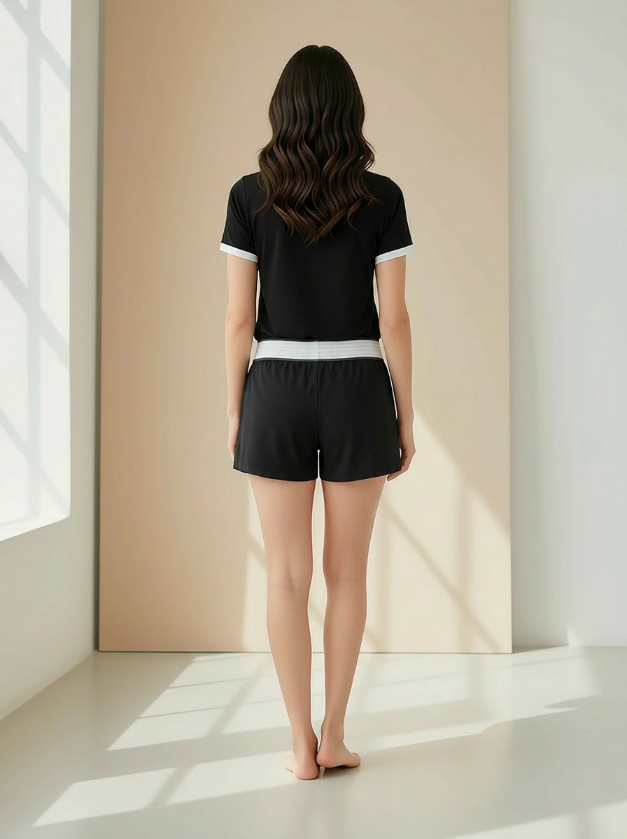 Women's Essential Spirit Short in Black – model back
