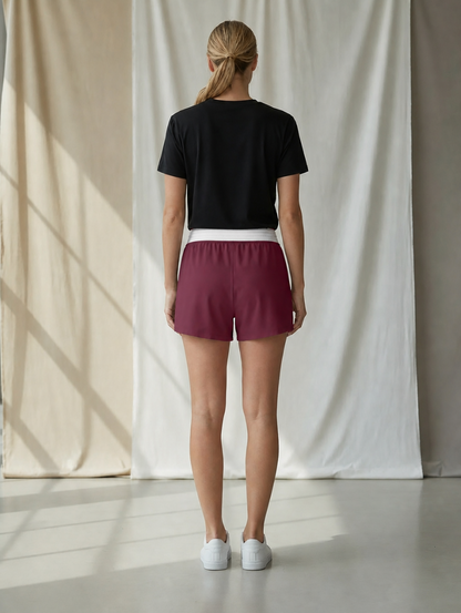 Women's Essential Spirit Short in Maroon – model back