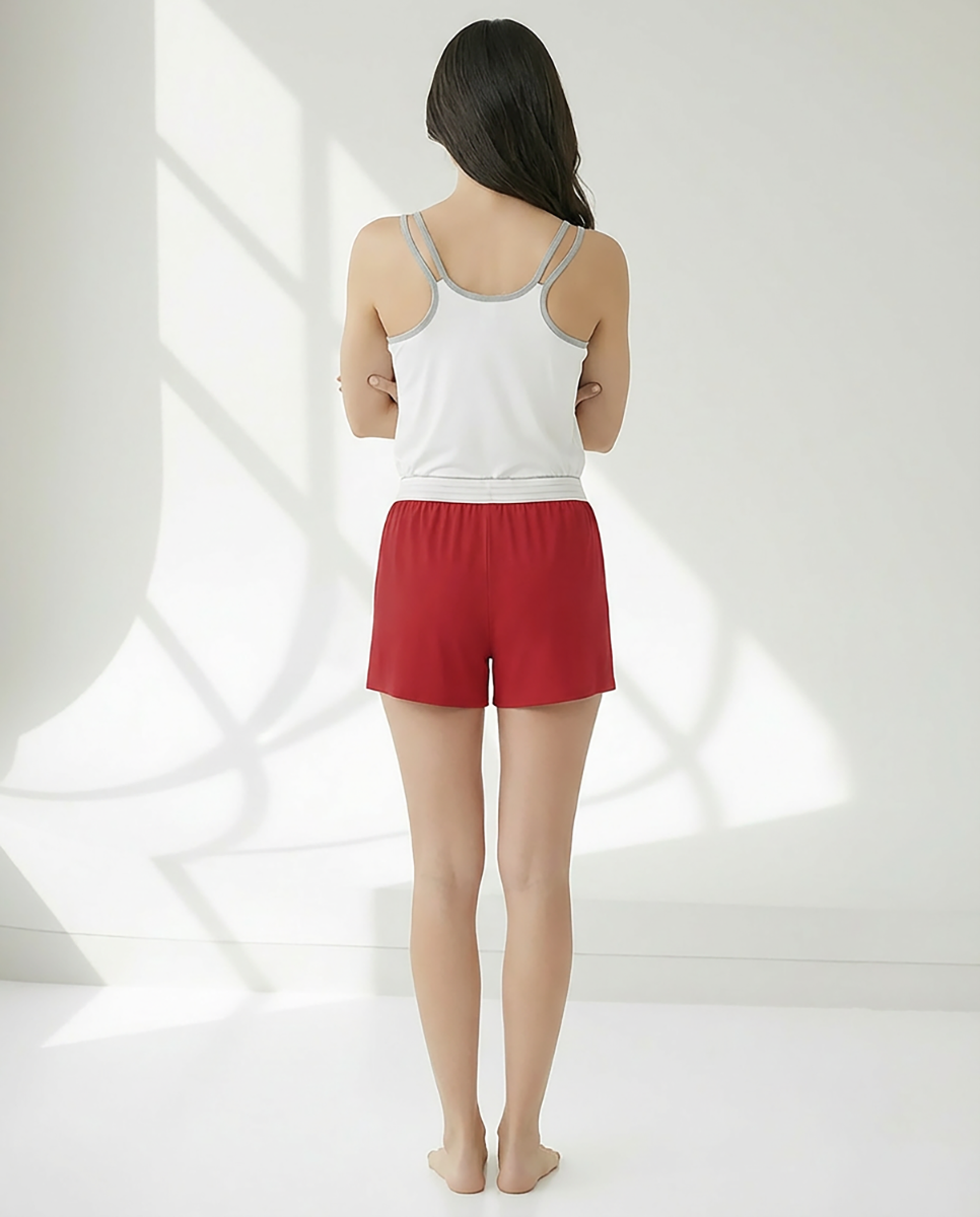 Women's Essential Spirit Short in True Red – model back
