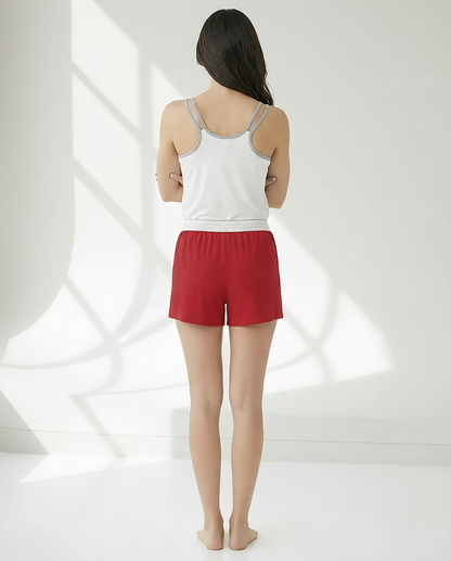 Women's Essential Spirit Short in True Red – model back