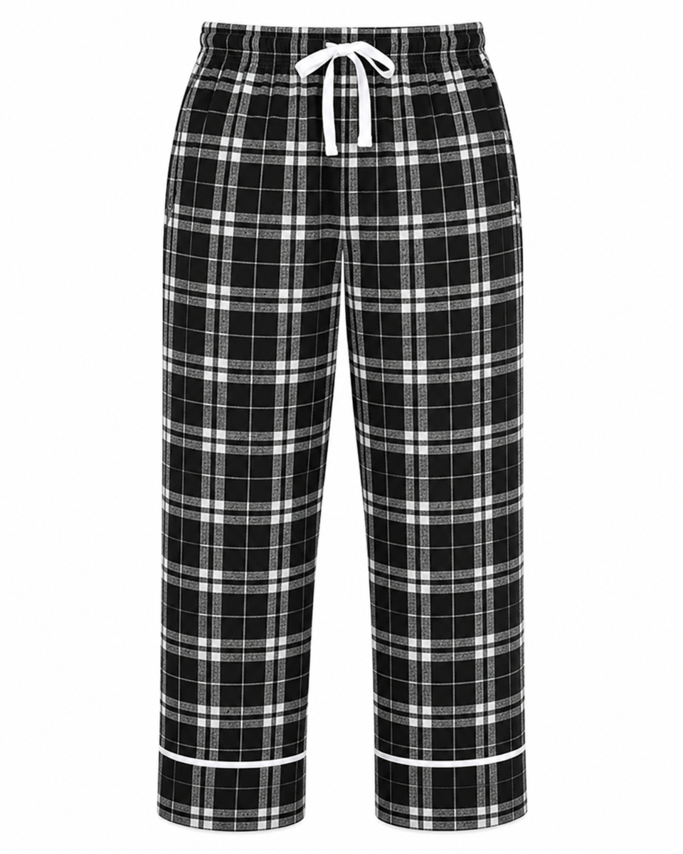 Women's Cuff Flannel Pant in Black/White Plaid – front