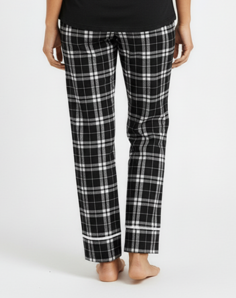 Women's Cuff Flannel Pant in Black/White Plaid – model back
