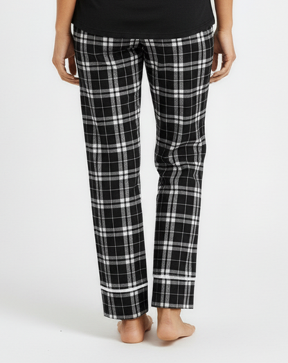 Women's Cuff Flannel Pant in Black/White Plaid – model back