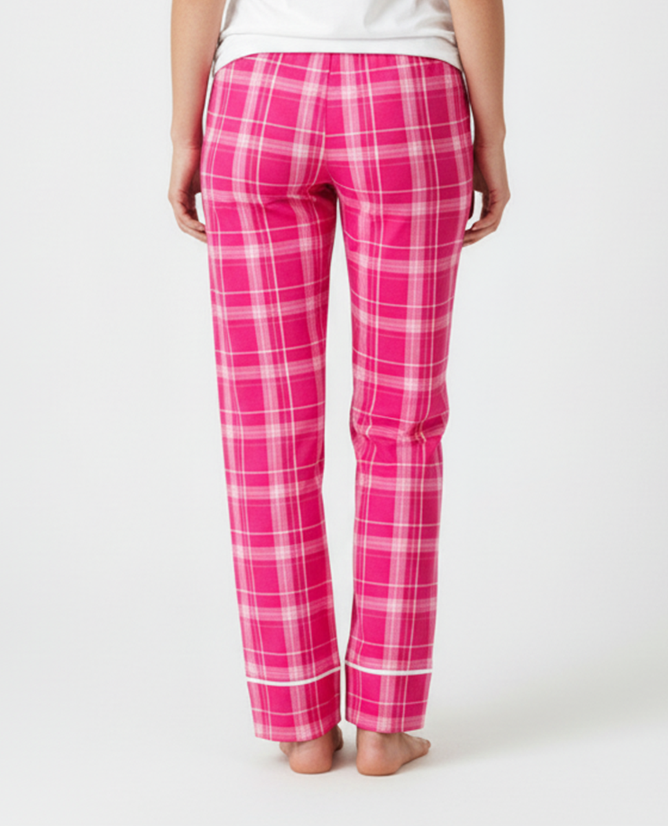 Women's Cuff Flannel Pant in Pink Carnegie Plaid – model back