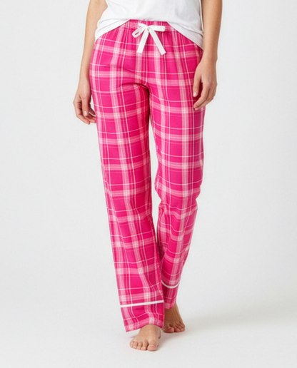Women's Cuff Flannel Pant in Pink Carnegie Plaid – model front