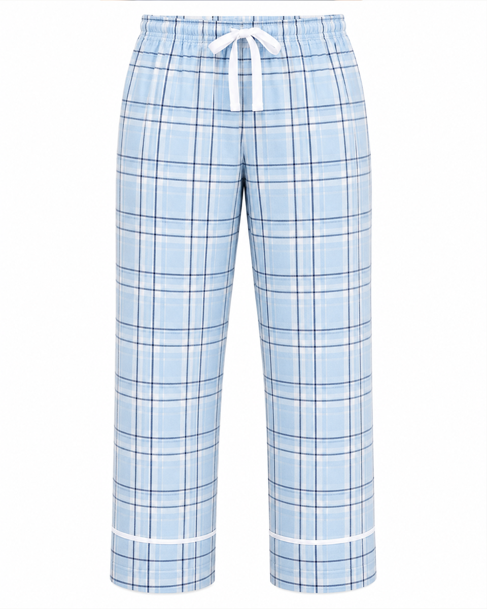 Women's Cuff Flannel Pant in Sky Carnegie Plaid – front