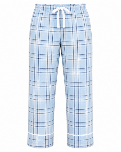 Women's Cuff Flannel Pant in Sky Carnegie Plaid – front