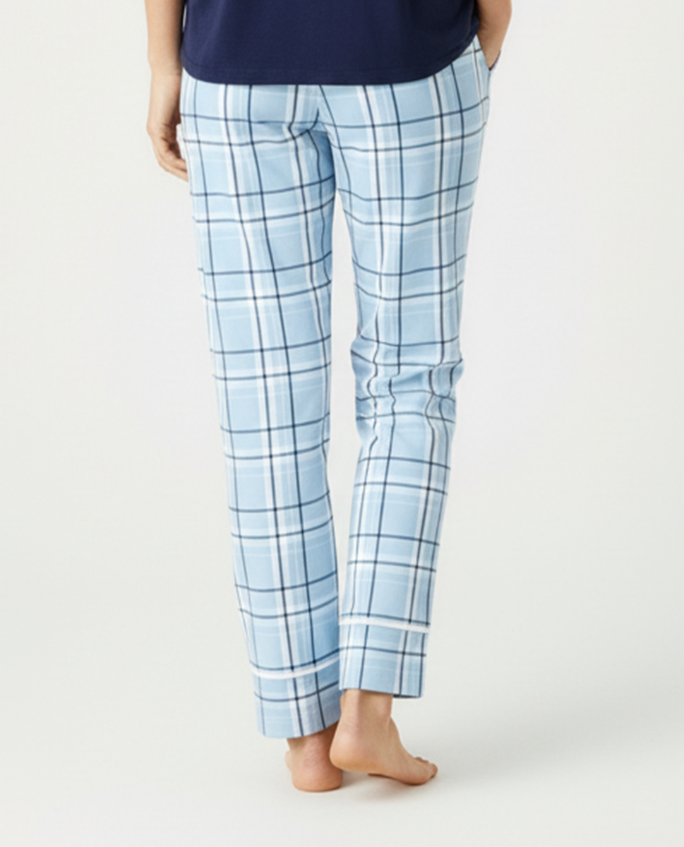 Women's Cuff Flannel Pant in Sky Carnegie Plaid – model back