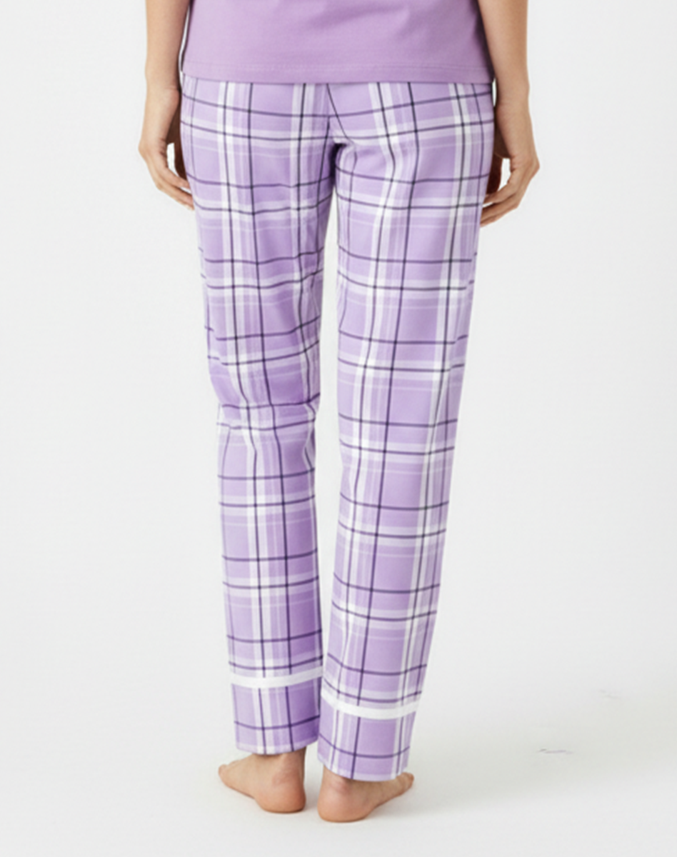 Women's Cuff Flannel Pant in Lavender Carnegie Plaid – model back