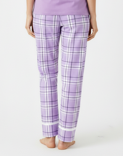 Women's Cuff Flannel Pant in Lavender Carnegie Plaid – model back