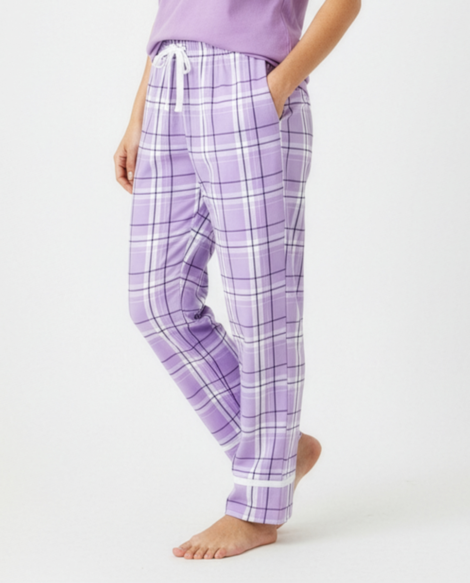 Women's Cuff Flannel Pant in Lavender Carnegie Plaid – model front