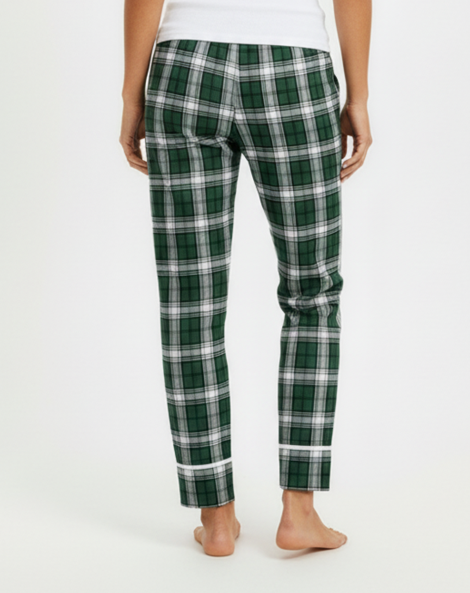 Women's Cuff Flannel Pant in Green/White Plaid – model back