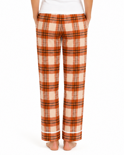 Women's Cuff Flannel Pant in Orange Harvest McIntosh Plaid – model back