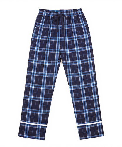 Women's Cuff Flannel Pant in Navy/Columbia Plaid – front