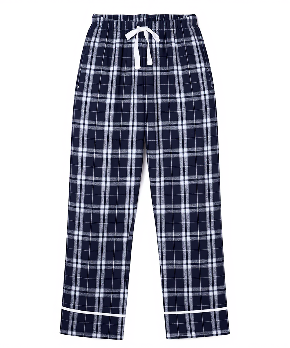 Women's Cuff Flannel Pant in Navy/Silver Plaid – front
