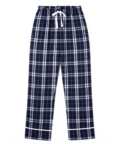 Women's Cuff Flannel Pant in Navy/Silver Plaid – front