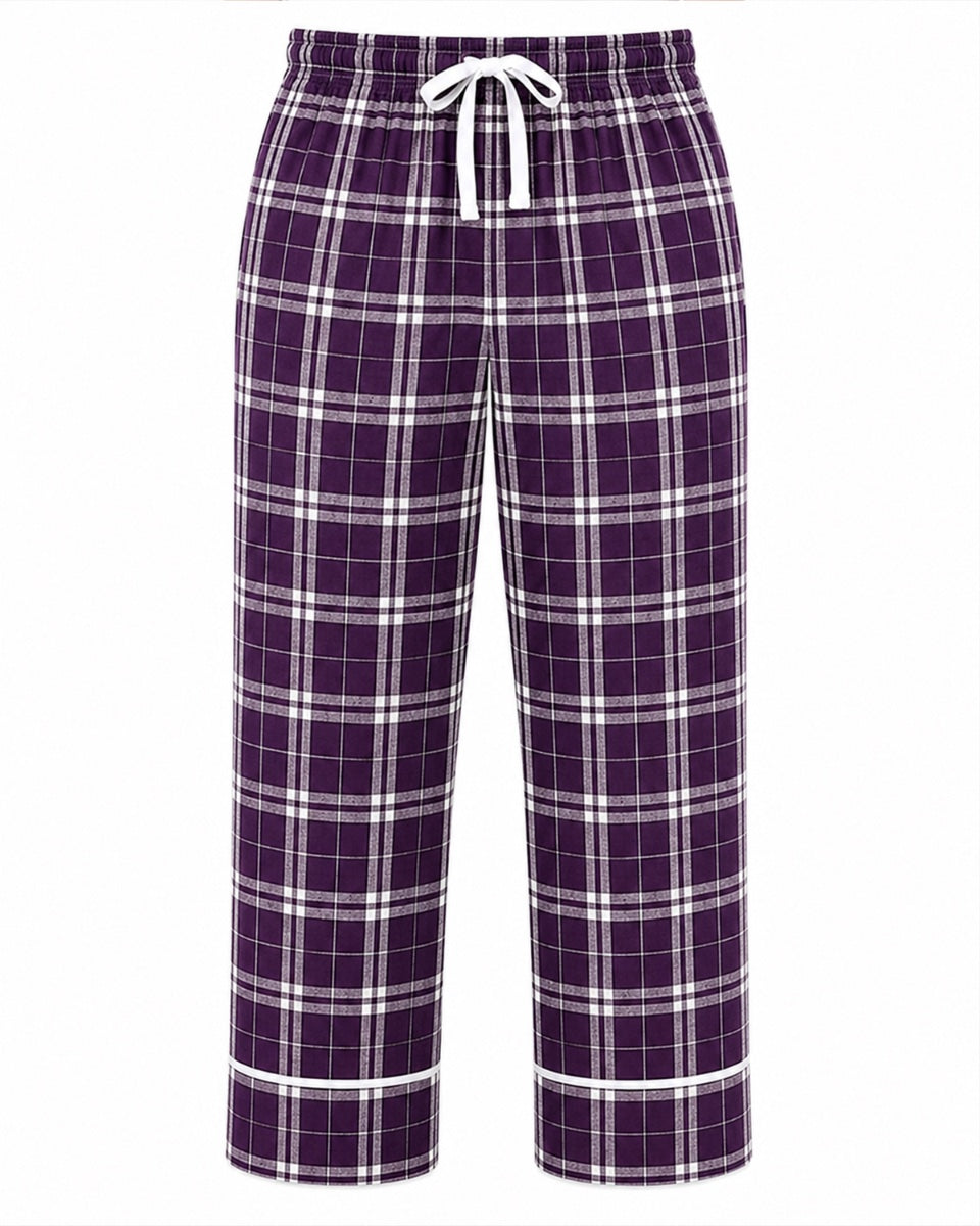 Women's Cuff Flannel Pant in Purple/White Plaid – front
