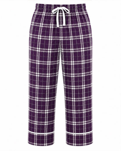 Women's Cuff Flannel Pant in Purple/White Plaid – front