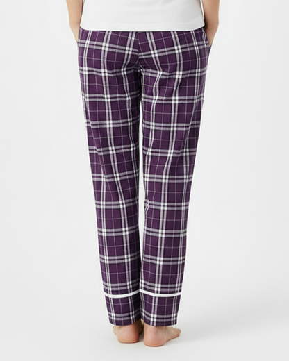 Women's Cuff Flannel Pant in Purple/White Plaid – model back