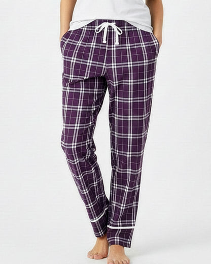 Women's Cuff Flannel Pant in Purple/White Plaid – model front