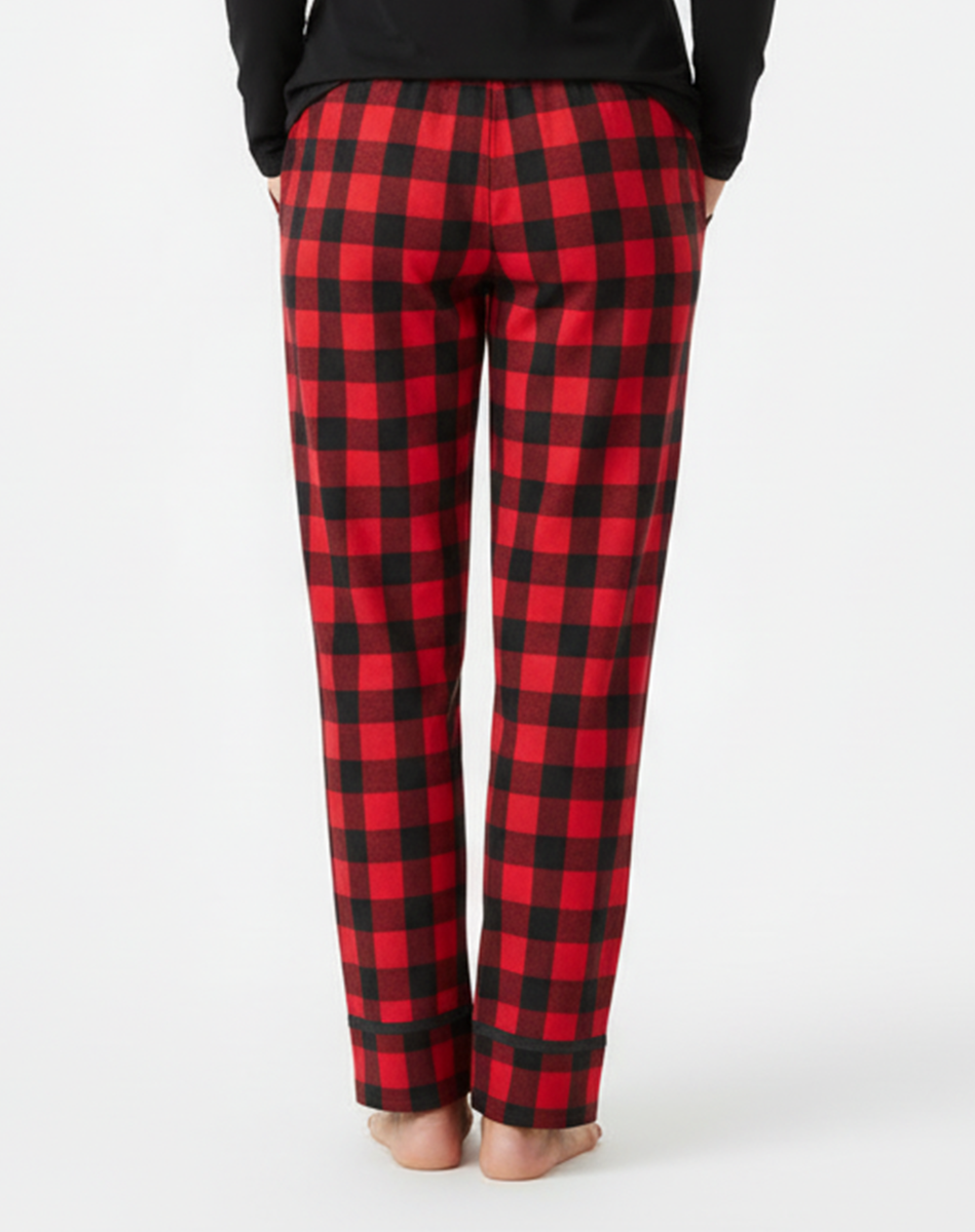 Women's Cuff Flannel Pant in Red/Black Buffalo Plaid – model back