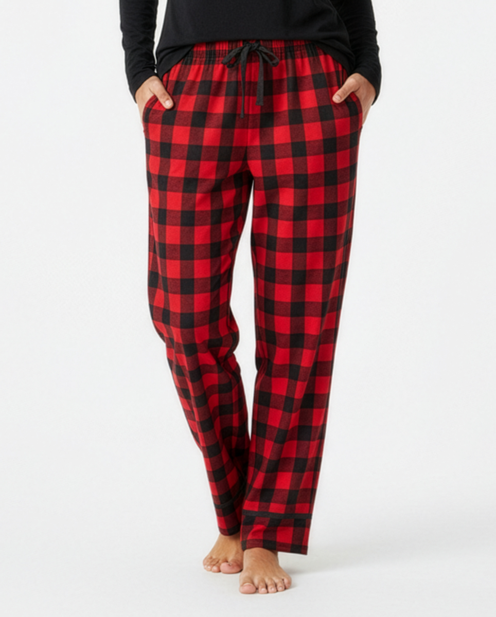 Women's Cuff Flannel Pant in Red/Black Buffalo Plaid – model front