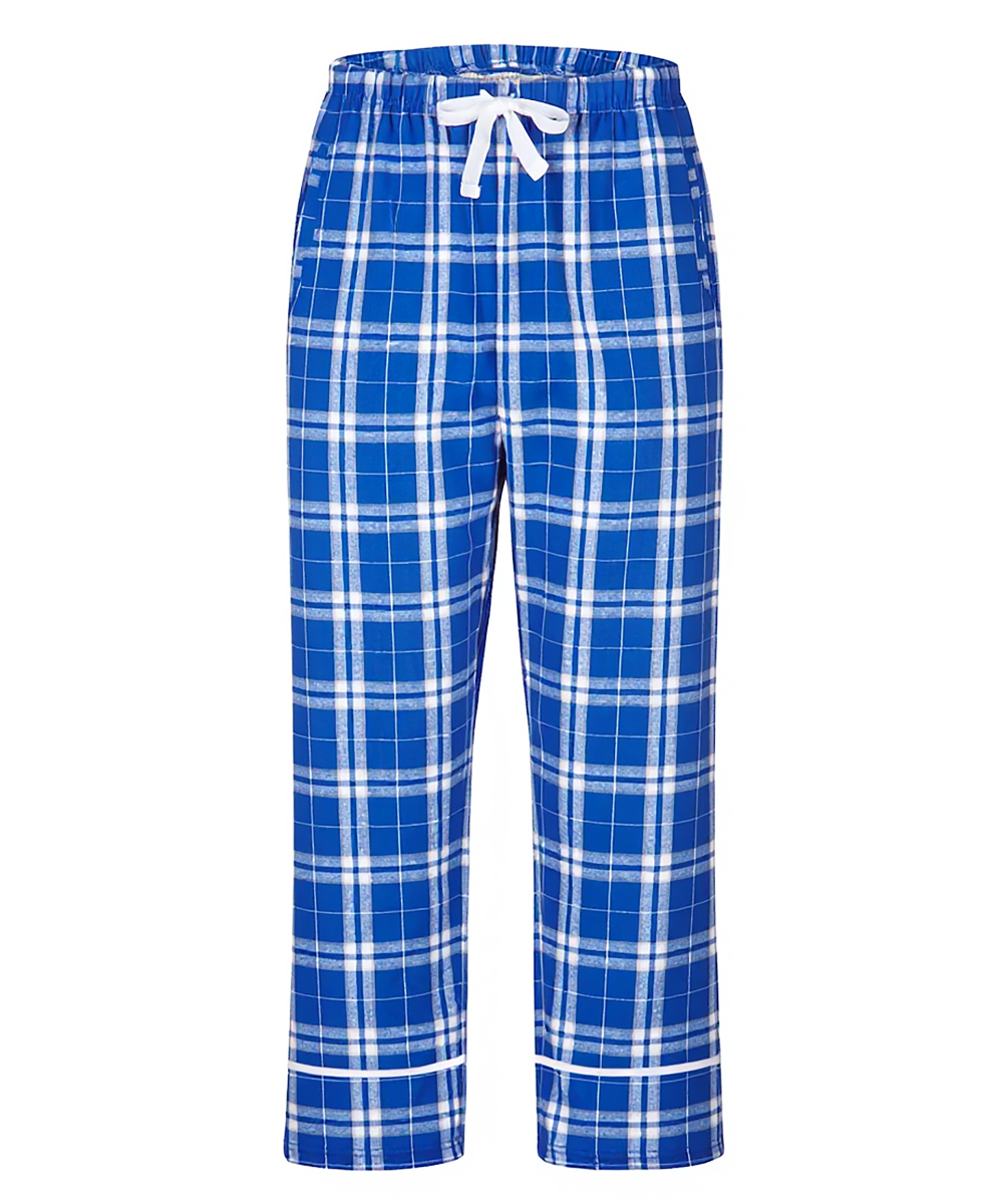 Women's Cuff Flannel Pant in Royal/Silver Plaid – front