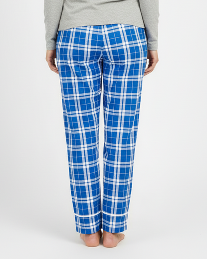 Women's Cuff Flannel Pant in Royal/Silver Plaid – model back