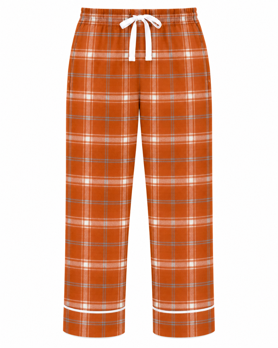 Women's Cuff Flannel Pant in Orange Harvest Varsity Plaid – front