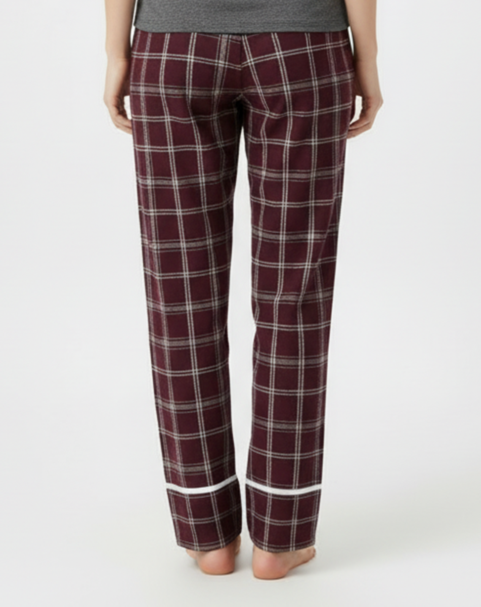 Women's Cuff Flannel Pant in Varsity Maroon/Oxford – model back