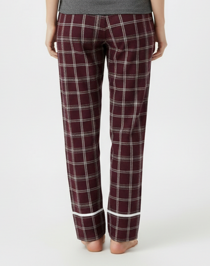 Women's Cuff Flannel Pant in Varsity Maroon/Oxford – model back