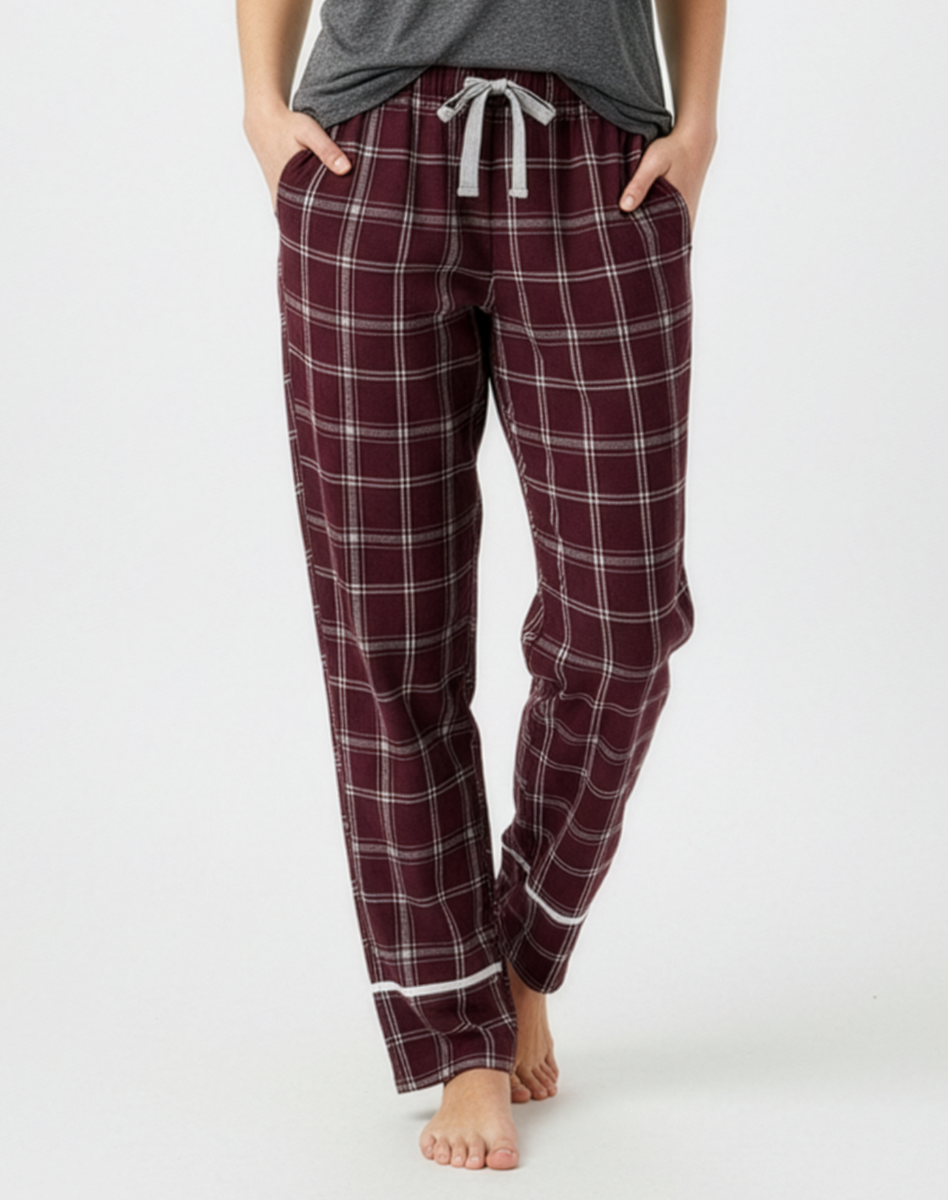 Women's Cuff Flannel Pant in Varsity Maroon/Oxford – model front