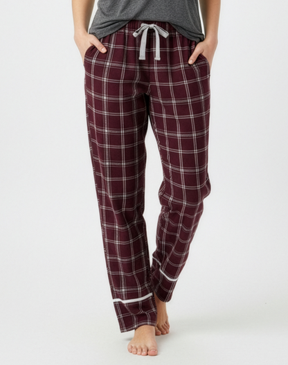 Women's Cuff Flannel Pant in Varsity Maroon/Oxford – model front