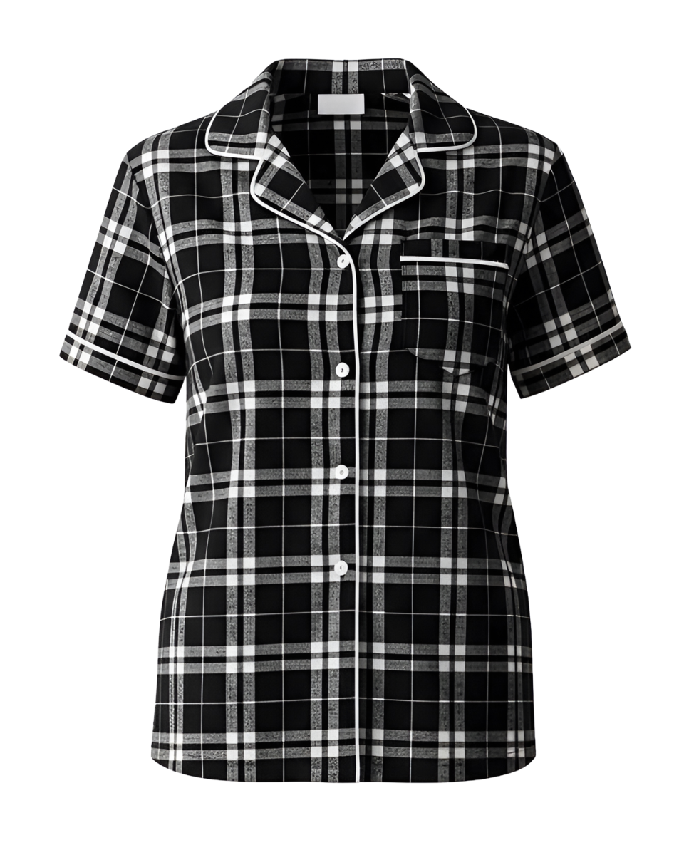 Boxercraft BW7101 Women's Boxy Flannel Shirt - Black/White Plaid - Ghost Front | Black/White Plaid