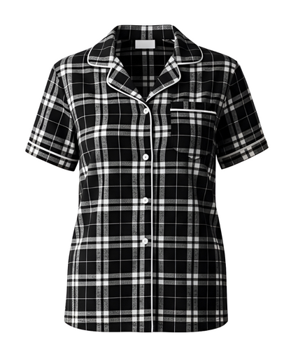 Boxercraft BW7101 Women's Boxy Flannel Shirt - Black/White Plaid - Ghost Front | Black/White Plaid