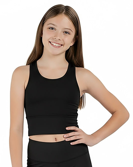 Kids' Zen Sport Tank in Black – model front