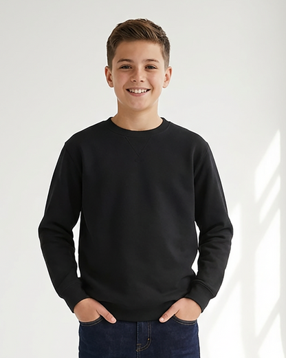 Kids' Core Fleece Crew in Black – model front
