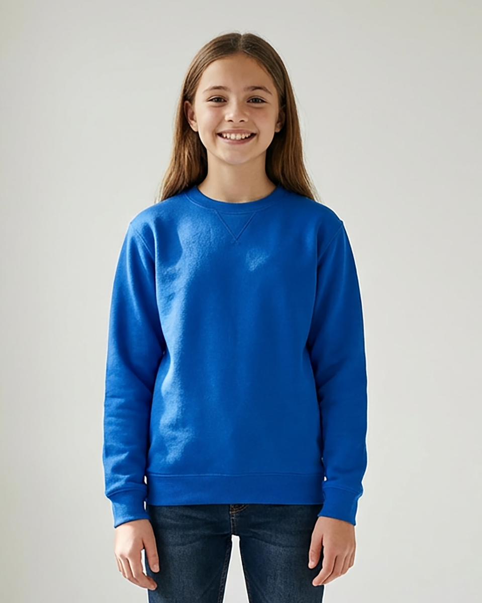 Kids' Core Fleece Crew in Electric Royal – model front
