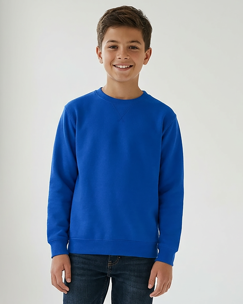 Kids' Core Fleece Crew in Electric Royal – model front 2
